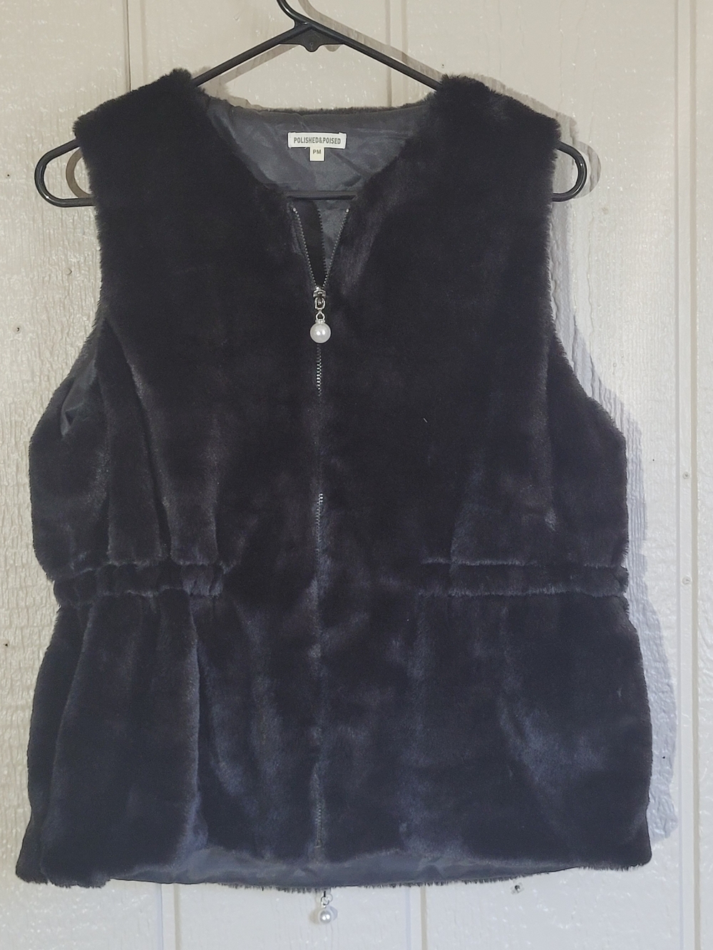 Polished Black Faux-Fur Zip Vest